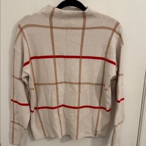 TAHARI women’s Med Plaid Sweater with Red and Tan Stripes